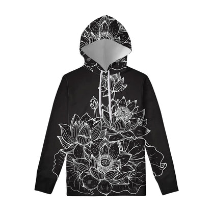 Monochrome Lotus Print Pullover Hoodie