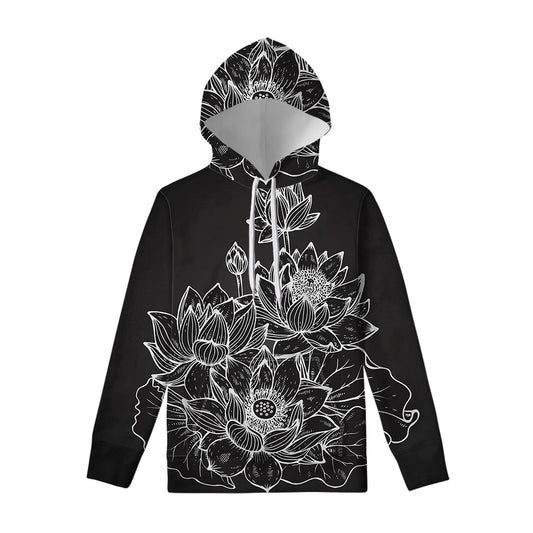 Monochrome Lotus Print Pullover Hoodie
