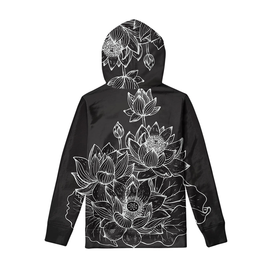 Monochrome Lotus Print Pullover Hoodie