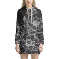 Monochrome Lotus Print Pullover Hoodie Dress