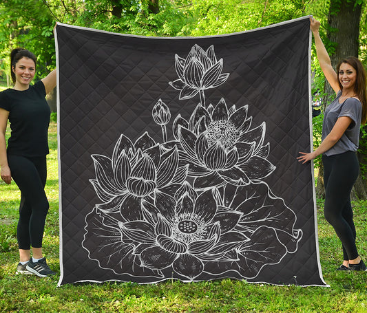 Monochrome Lotus Print Quilt