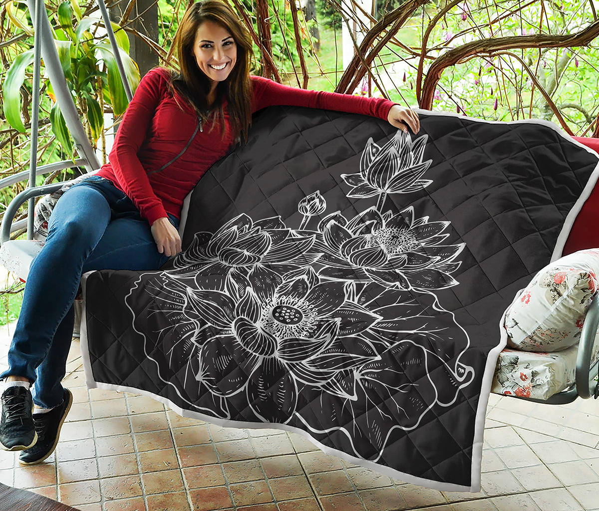 Monochrome Lotus Print Quilt
