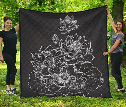 Monochrome Lotus Print Quilt