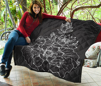 Monochrome Lotus Print Quilt