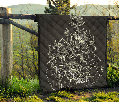 Monochrome Lotus Print Quilt