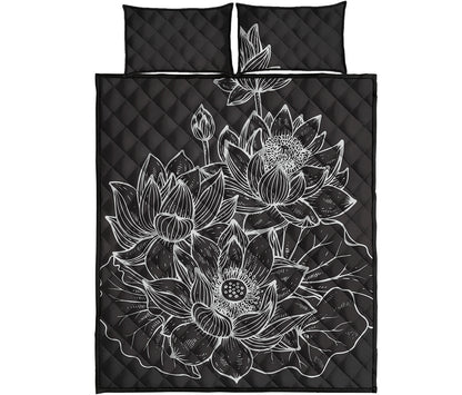 Monochrome Lotus Print Quilt Bed Set