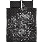 Monochrome Lotus Print Quilt Bed Set
