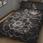 Monochrome Lotus Print Quilt Bed Set