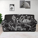Monochrome Lotus Print Sofa Cover