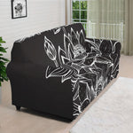 Monochrome Lotus Print Sofa Cover
