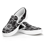 Monochrome Lotus Print White Slip On Shoes
