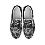 Monochrome Lotus Print White Slip On Shoes
