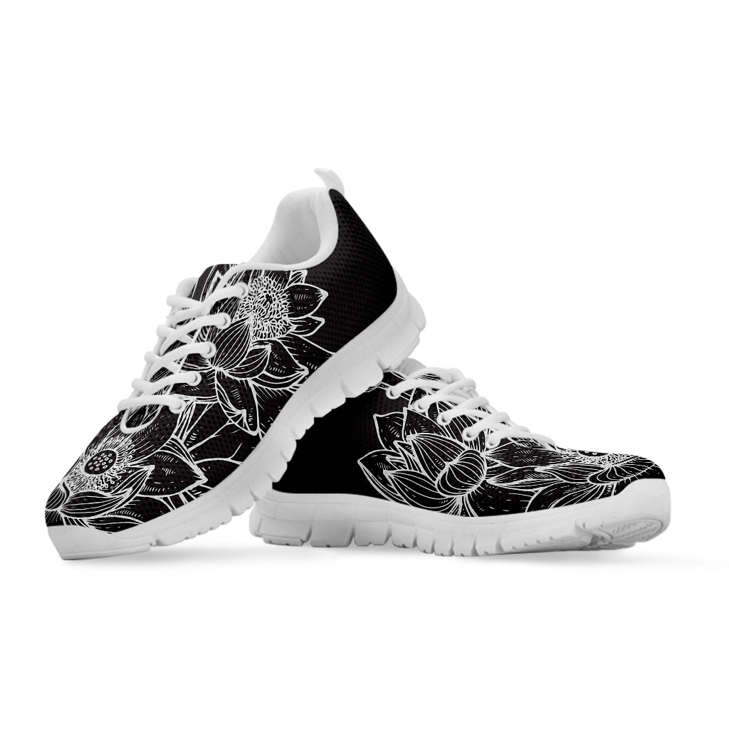 Monochrome Lotus Print White Sneakers