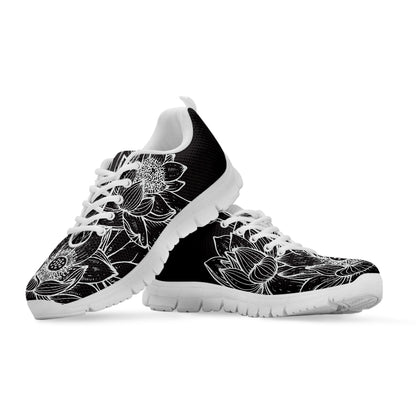 Monochrome Lotus Print White Sneakers