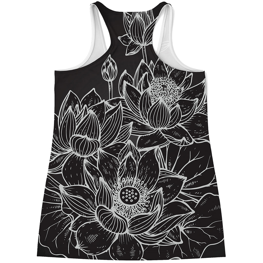 Monochrome Lotus Print Women's Racerback Tank Top