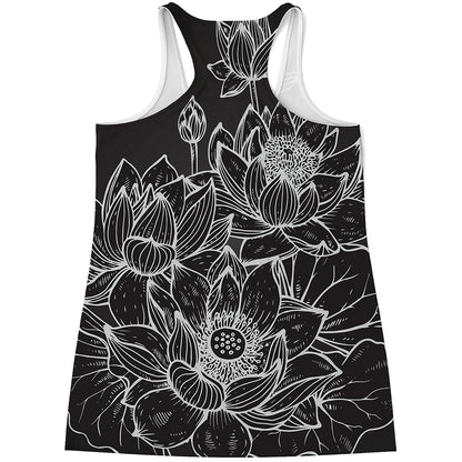 Monochrome Lotus Print Women's Racerback Tank Top