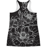 Monochrome Lotus Print Women's Racerback Tank Top