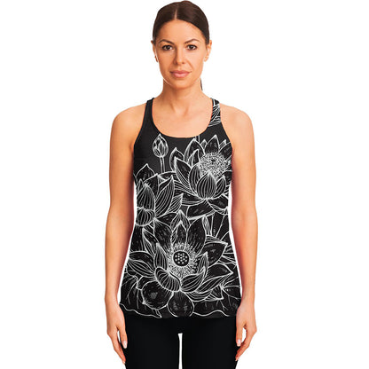 Monochrome Lotus Print Women's Racerback Tank Top