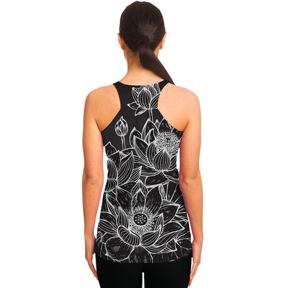 Monochrome Lotus Print Women's Racerback Tank Top