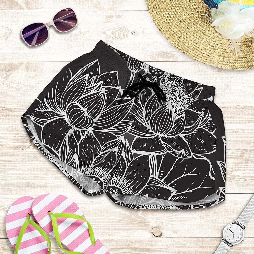 Monochrome Lotus Print Women's Shorts