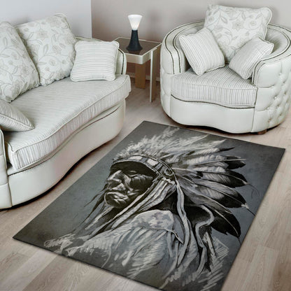 Monochrome Native Indian Portrait Print Area Rug