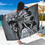 Monochrome Native Indian Portrait Print Beach Sarong Wrap