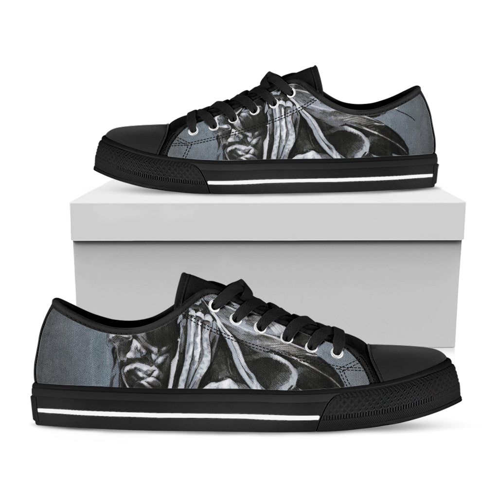 Monochrome Native Indian Portrait Print Black Low Top Shoes 