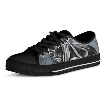 Monochrome Native Indian Portrait Print Black Low Top Shoes 