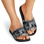 Monochrome Native Indian Portrait Print Black Slide Sandals