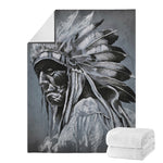 Monochrome Native Indian Portrait Print Blanket