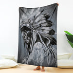 Monochrome Native Indian Portrait Print Blanket