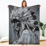 Monochrome Native Indian Portrait Print Blanket