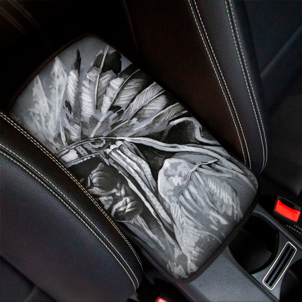 Monochrome Native Indian Portrait Print Car Center Console Cover