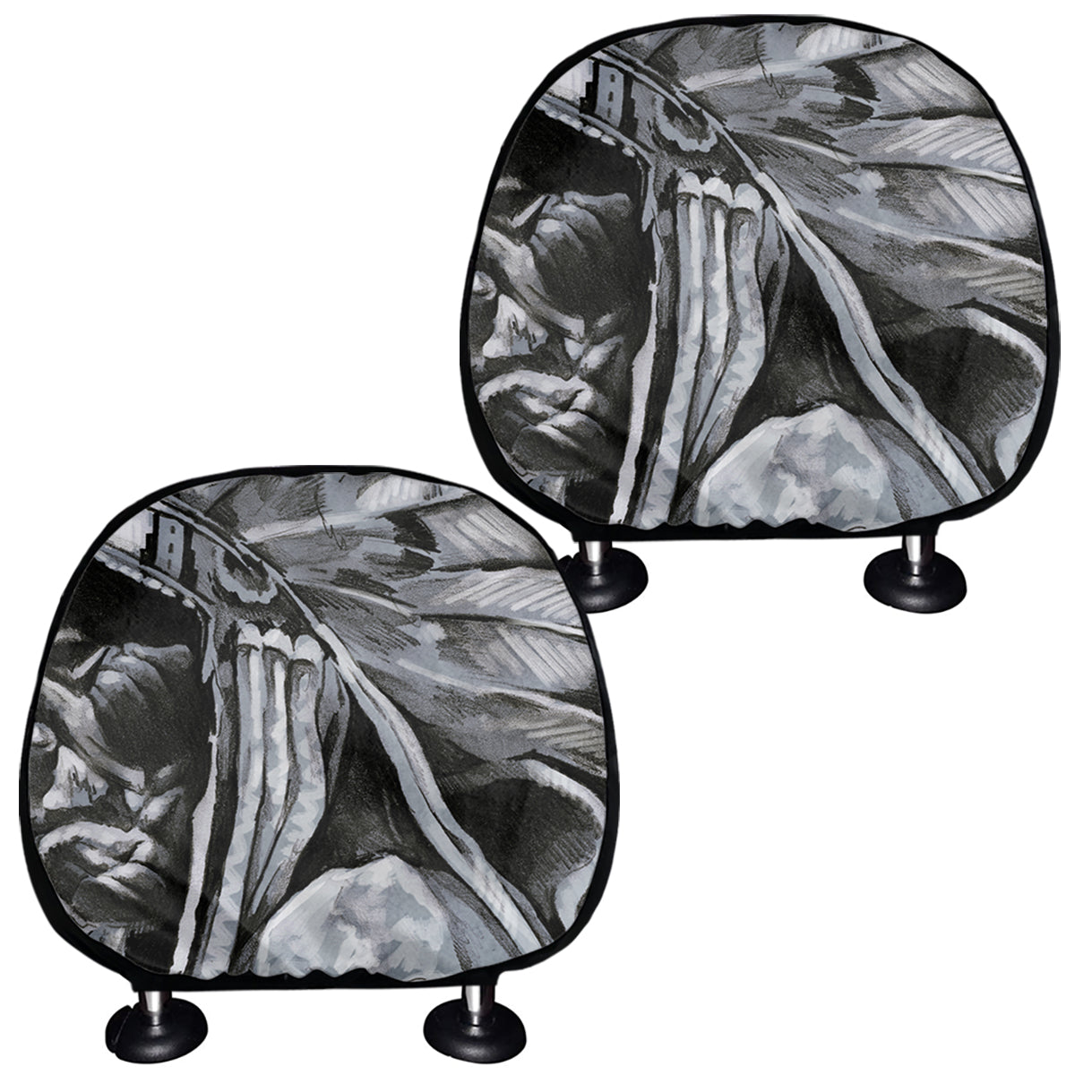 Monochrome Native Indian Portrait Print Car Headrest Covers