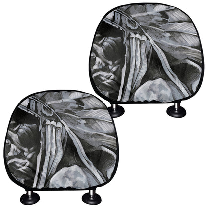 Monochrome Native Indian Portrait Print Car Headrest Covers