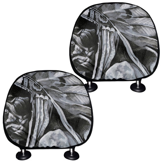 Monochrome Native Indian Portrait Print Car Headrest Covers