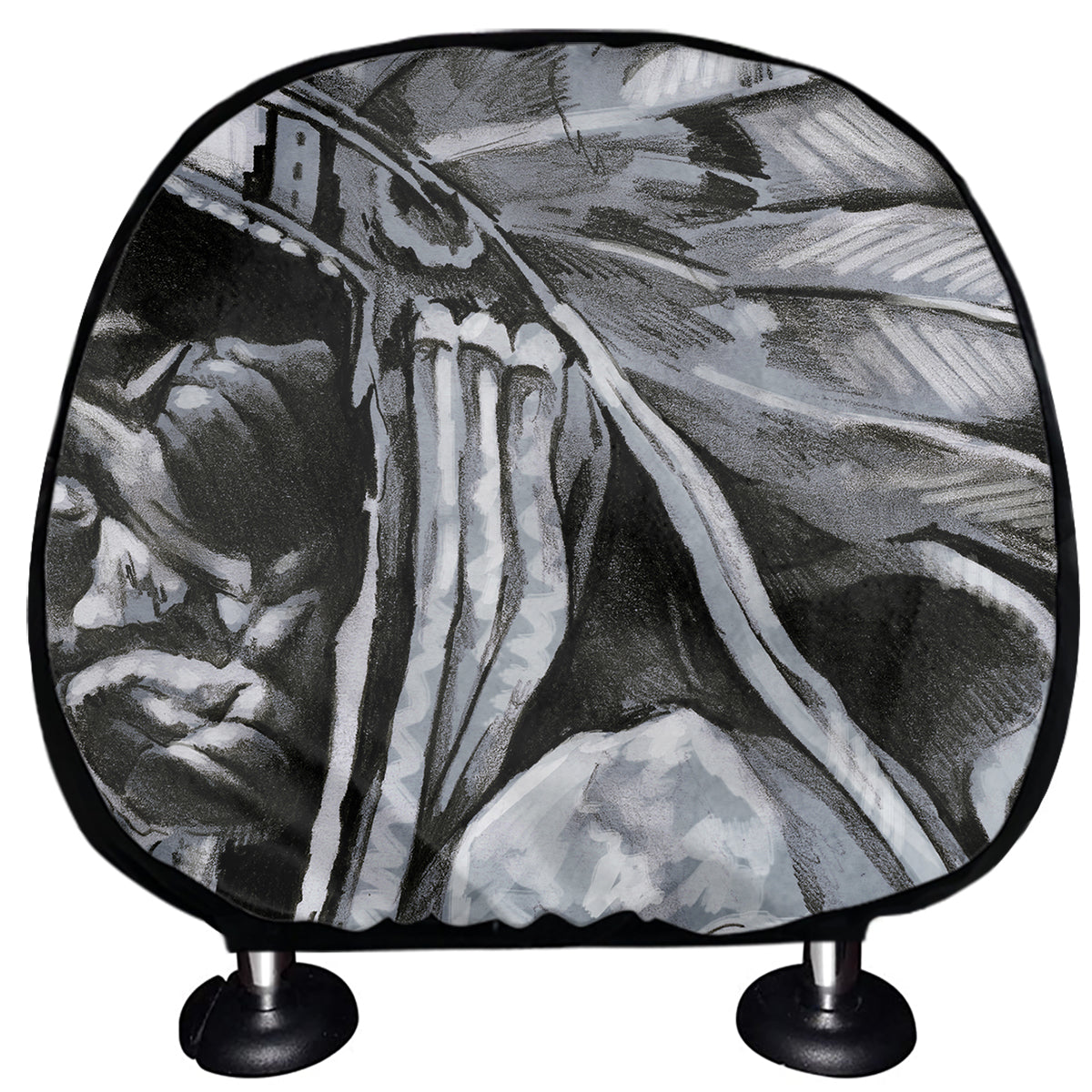 Monochrome Native Indian Portrait Print Car Headrest Covers