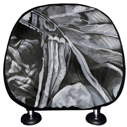 Monochrome Native Indian Portrait Print Car Headrest Covers