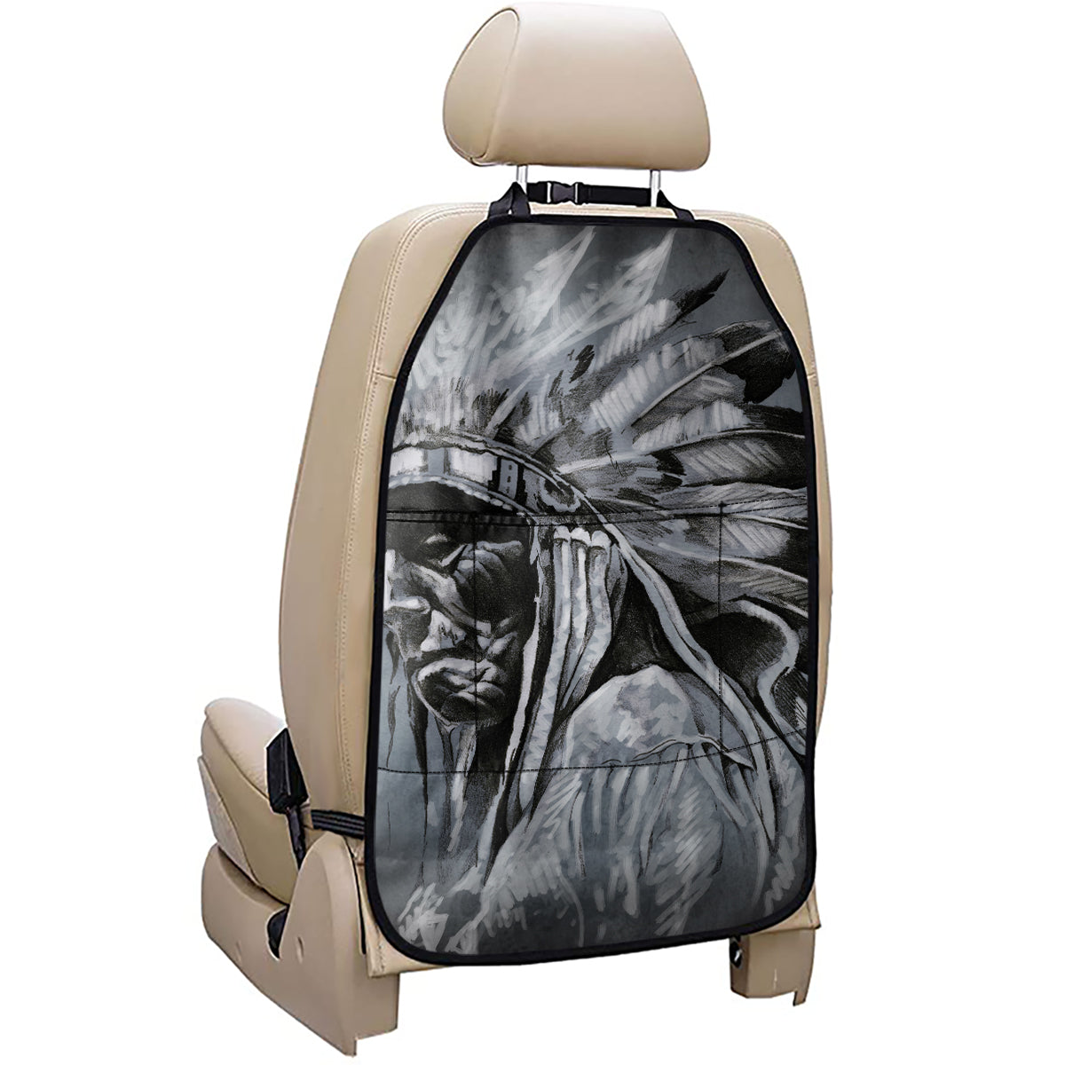 Monochrome Native Indian Portrait Print Car Seat Organizers