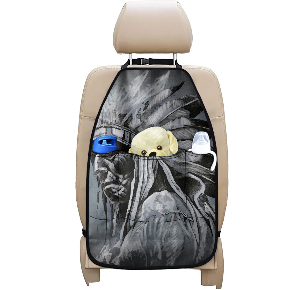 Monochrome Native Indian Portrait Print Car Seat Organizers