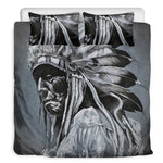 Monochrome Native Indian Portrait Print Duvet Cover Bedding Set
