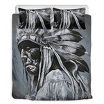 Monochrome Native Indian Portrait Print Duvet Cover Bedding Set