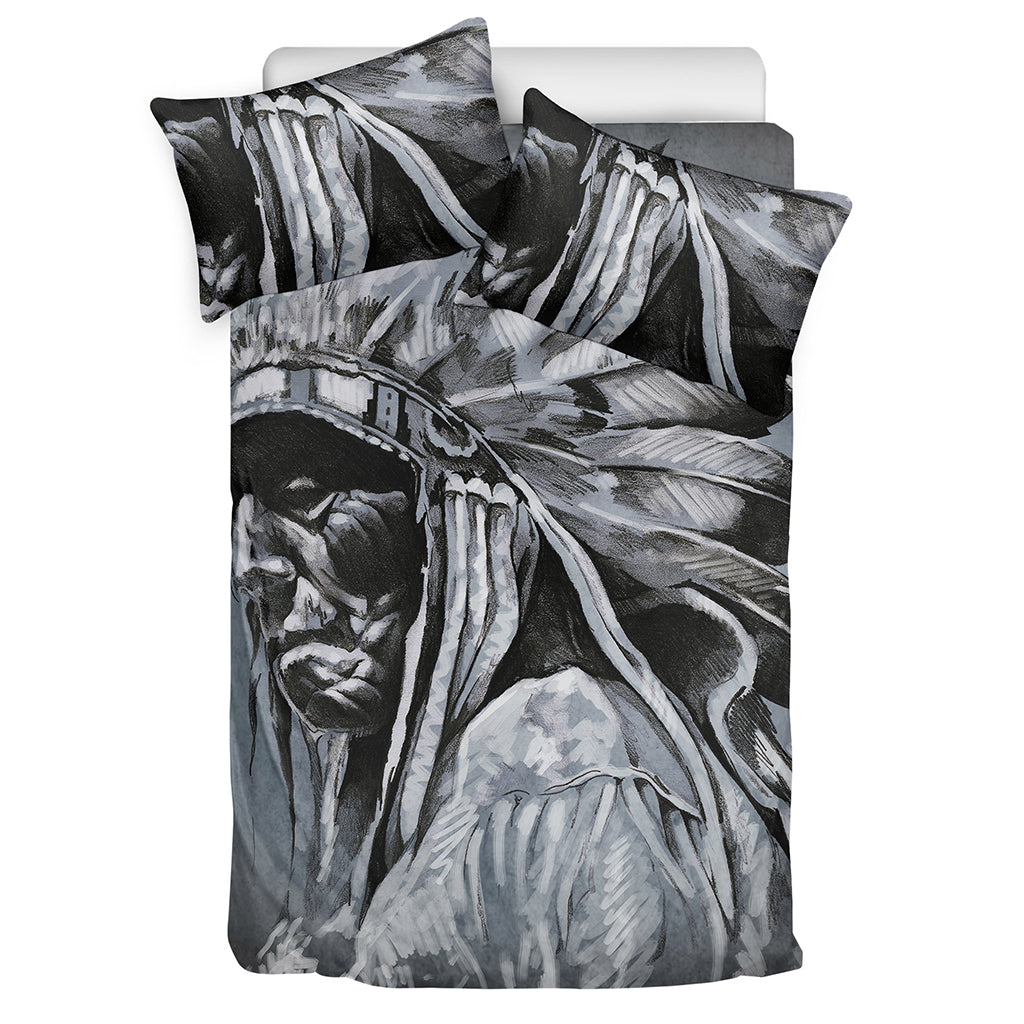 Monochrome Native Indian Portrait Print Duvet Cover Bedding Set