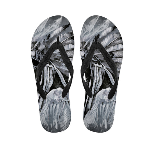 Monochrome Native Indian Portrait Print Flip Flops