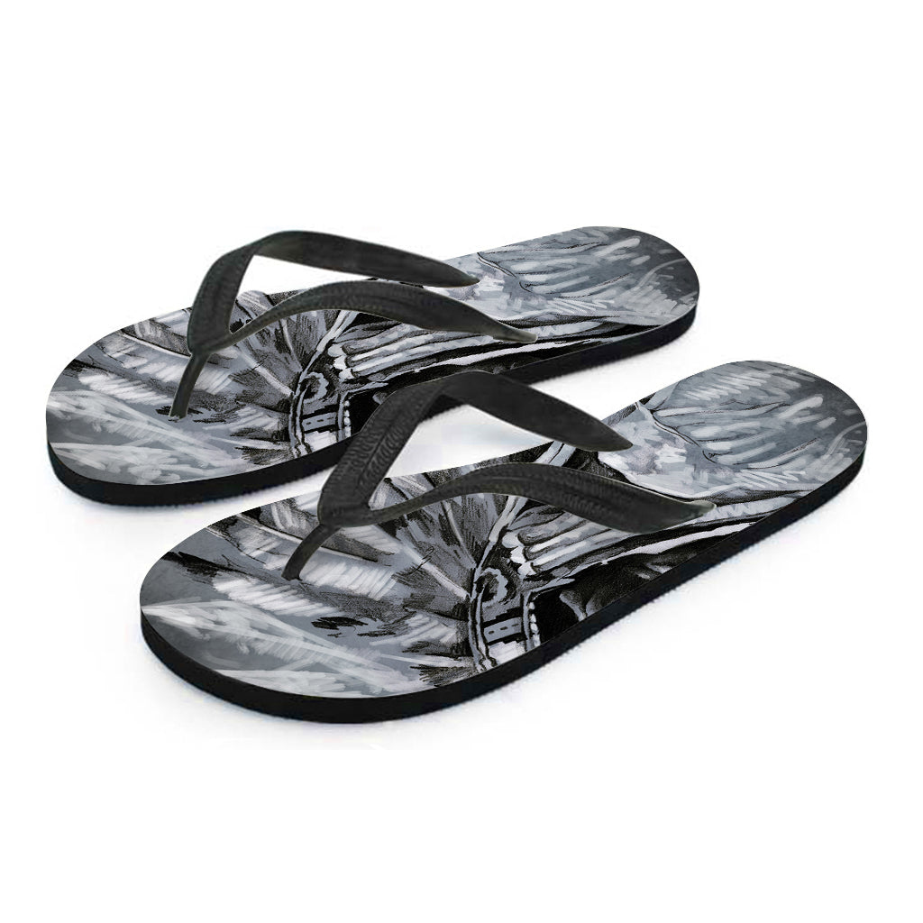Monochrome Native Indian Portrait Print Flip Flops