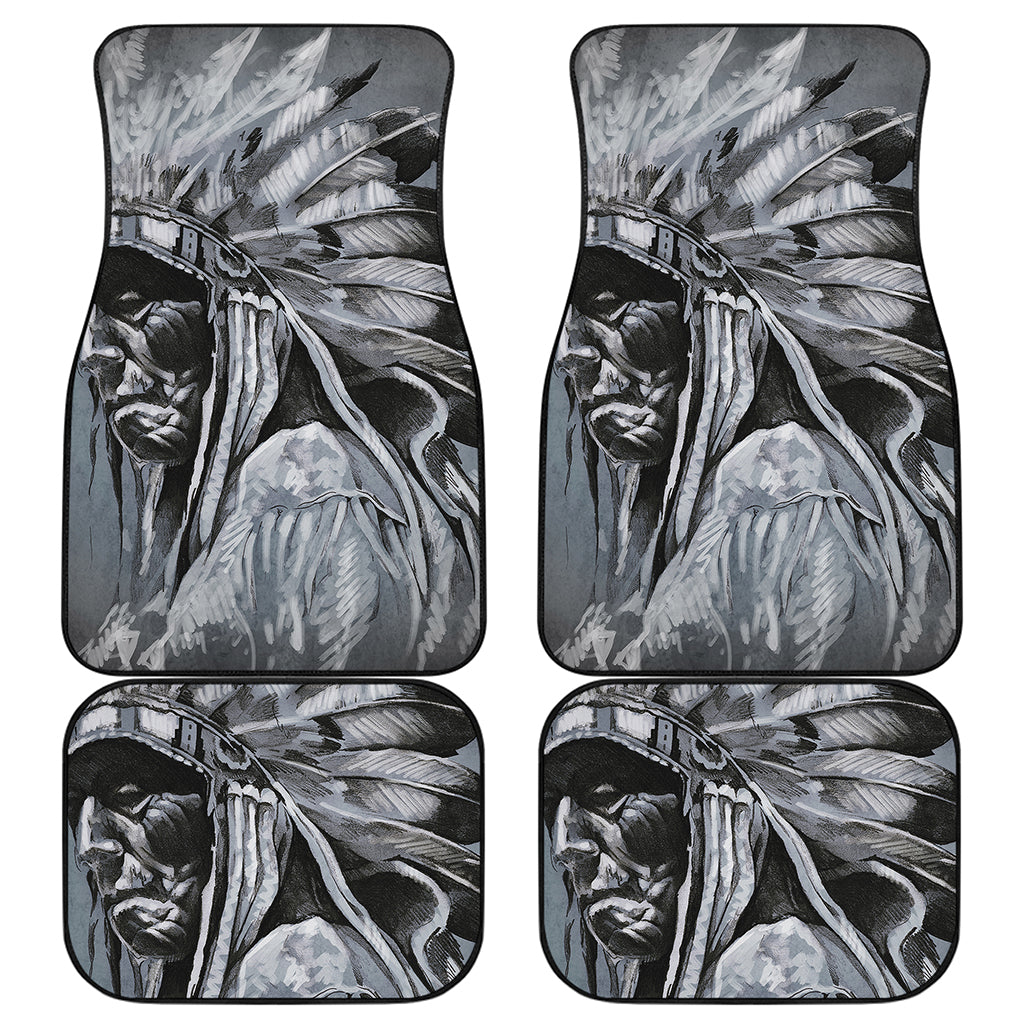 Monochrome Native Indian Portrait Print Front and Back Car Floor Mats