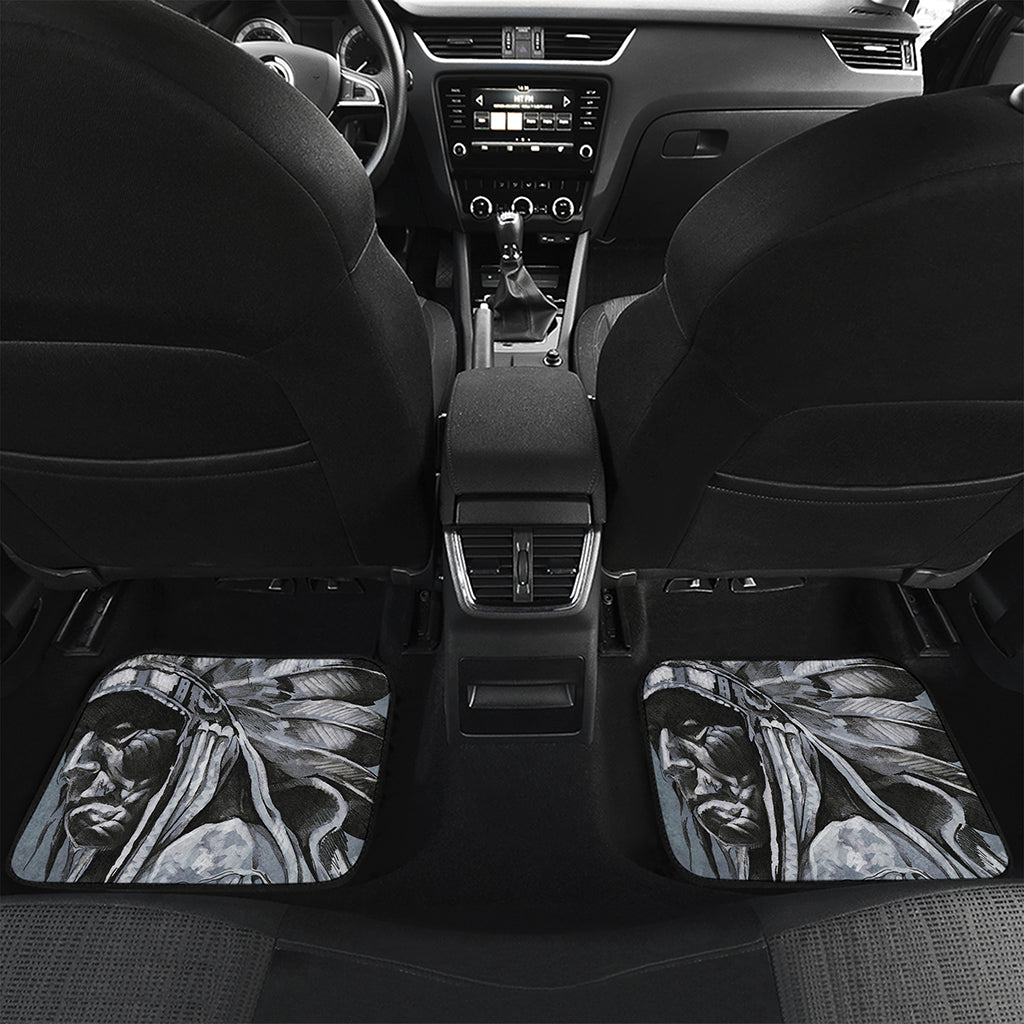 Monochrome Native Indian Portrait Print Front and Back Car Floor Mats