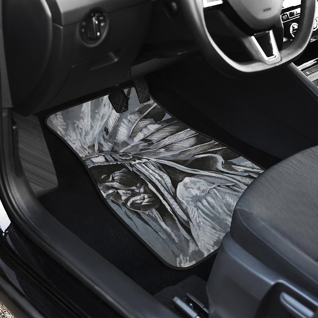 Monochrome Native Indian Portrait Print Front and Back Car Floor Mats
