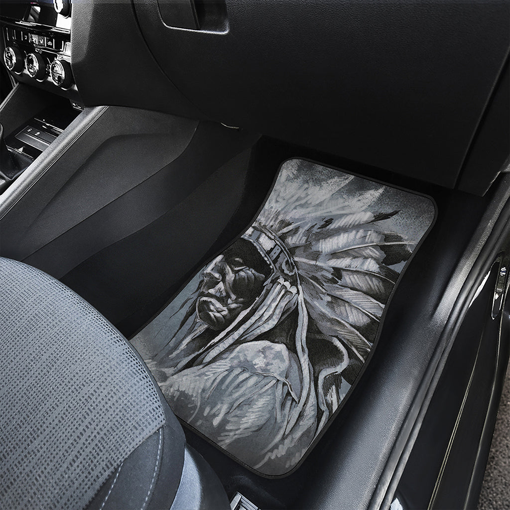 Monochrome Native Indian Portrait Print Front and Back Car Floor Mats