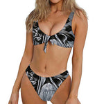 Monochrome Native Indian Portrait Print Front Bow Tie Bikini